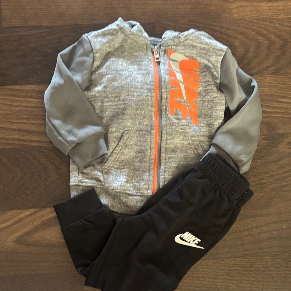 Nike Kids Gray and Black Jogger Set with Orange Logo